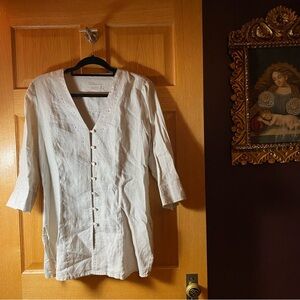 Pure linen cream tunic with buttons - Coastal Grandma aesthetic